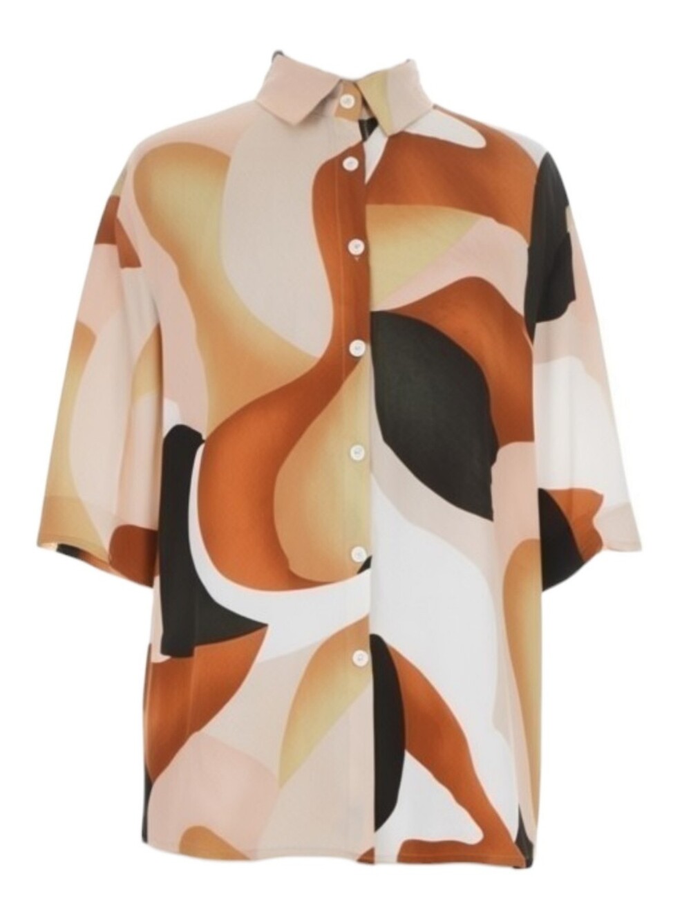 Billy J Abstract Print Button Down Shirt 100% Rayon Size M Boho Chic Blouse Top